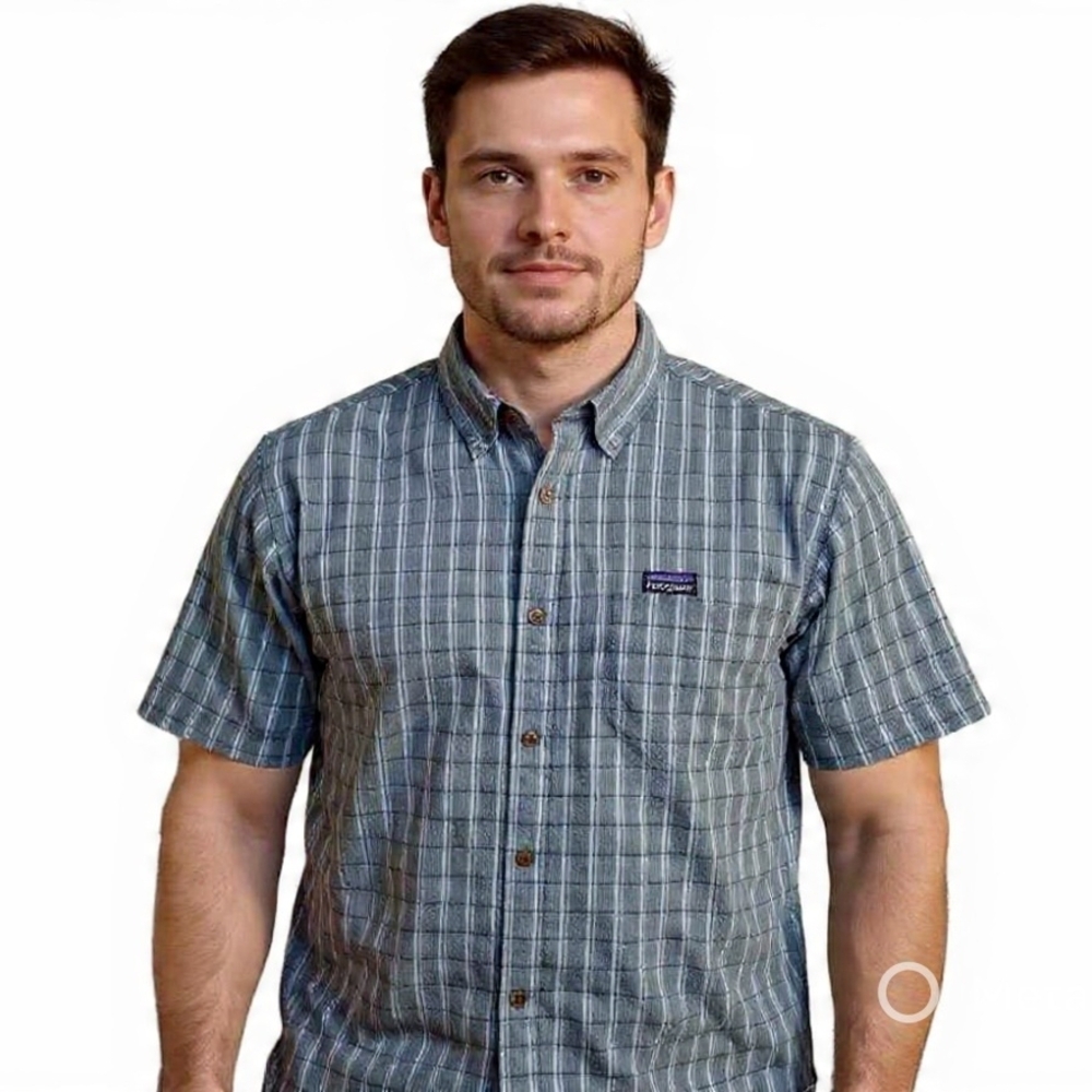 Patagonia Men's Short-Sleeve Plaid Button-Down Shirt - Blue Gray